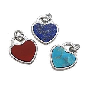 Copper Heart Pendant Pave Gemstone Platinum Plated Mixed, approx 12mm [GM19550]