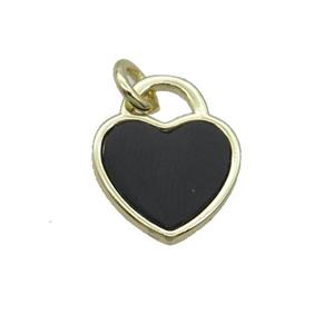 Copper Heart Pendant Pave Black Agate Gold Plated, approx 12mm [GM19552]