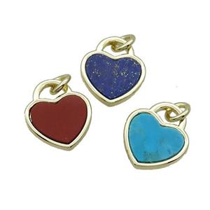Copper Heart Pendant Pave Gemstone Gold Plated Mixed, approx 12mm [GM19557]