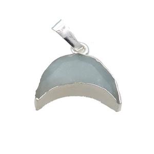 Natural Blue Aquamarine Moon Pendant Shiny Silver, approx 13-18mm [GM19568]
