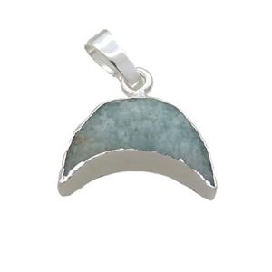 Natural Green Amazonite Moon Pendant Shiny Silver, approx 13-18mm [GM19569]