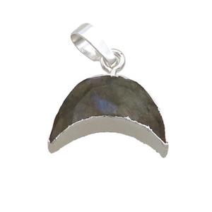 Natural Labradorite Moon Pendant Shiny Silver, approx 13-18mm [GM19570]
