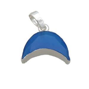 Natural Agate Moon Pendant Blue Dye Shiny Silver, approx 13-18mm [GM19571]