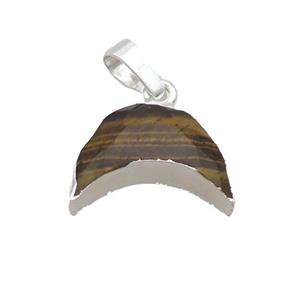 Natural Tiger Eye Stone Moon Pendant Shiny Silver, approx 13-18mm [GM19572]