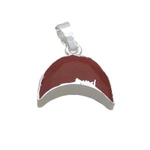 Natural Red Jasper Moon Pendant Shiny Silver, approx 13-18mm [GM19573]