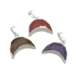 Natural Gemstone Moon Pendant Shiny Silver, approx 13-18mm [GM19575]