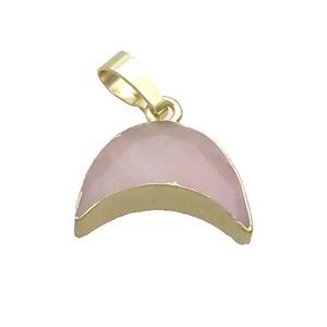 Natural Pink Rose Quartz Moon Pendant Gold Plated, approx 13-18mm [GM19576]