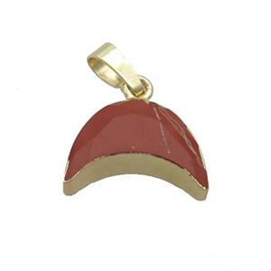 Natural Red Jasper Moon Pendant Gold Plated, approx 13-18mm [GM19582]