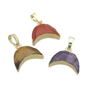 Natural Gemstone Moon Pendant Gold Plated Mixed, approx 13-18mm [GM19585]