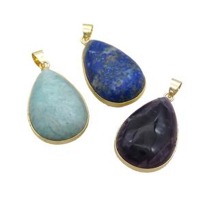 Natural Gemstone Teardrop Pendant Mixed, approx 20-30mm [GM19601]