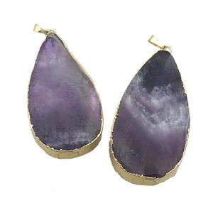 Natural Purple Amethyst Teardrop Pendant Gold Plated, approx 28-55mm [GM19602]