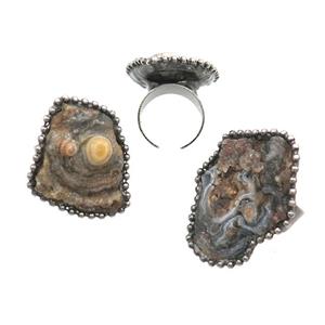 Agate Rock Druzy Ring Antique Silver, approx 25-40mm, 18mm dia [GM19604]