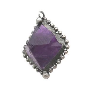 Purple Fluorite Pendant Freeform Antique Silver, approx 20-30mm [GM19608]