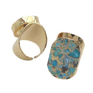 Blue Mosaic Turquoise Ring Copper Gold Plated, approx 18-25mm, 18mm dia [GM19736]