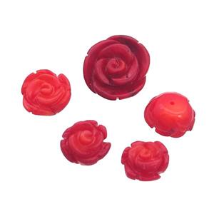 Red Coral Flower Half Drilled Carved, approx 14mm [GM19740-14MM]