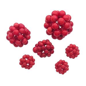 Red Coral Cluster Beads Round, approx 16mm dia [GM19742-16MM]