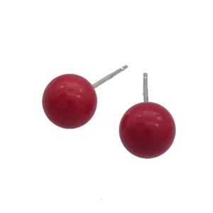 Red Coral Stud Earring 925 Sterling Silver, approx 8mm [GM19746]