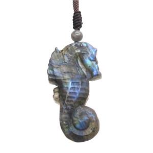 Natural Labradorite Necklace Seahorse, approx 28-50mm [GM19757]