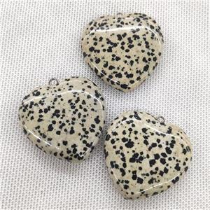 Natural Black Dalmatian Spot Jasper Heart Pendant, approx 40mm [GM19773]