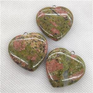Natural Unakite Heart Pendant Green, approx 40mm [GM19776]