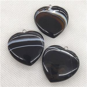 Natural Black Stripe Agate Banded Heart Pendant, approx 40mm [GM19778]