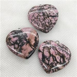 Natural Pink Rhodonite Heart Pendant, approx 40mm [GM19781]
