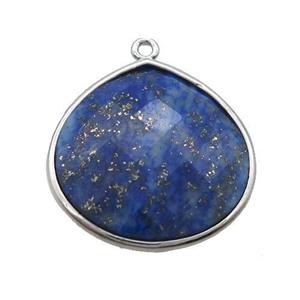 Natural Blue Lapis Lazuli Teardrop Pendant Platinum Plated, approx 25mm [GM19783]