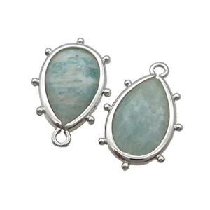 Natural Green Amazonite Teardrop Pendant Platinum Plated, approx 10-18mm [GM19829]
