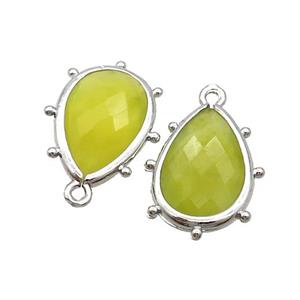 Natural Lemon Jade Teardrop Pendant Olive Platinum Plated, approx 10-18mm [GM19831]
