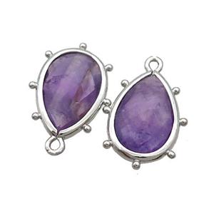 Natural Purple Amethyst Teardrop Pendant Platinum Plated, approx 10-18mm [GM19833]
