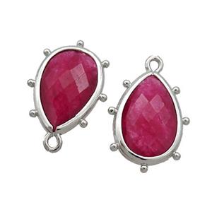 Red Dye Jade Teardrop Pendant Platinum Plated, approx 10-18mm [GM19836]