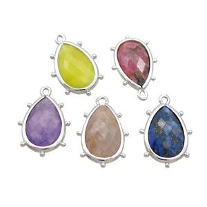 Mix Gemstone Teardrop Pendant Platinum Plated, approx 10-18mm [GM19838]