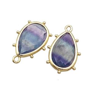 Natural Rainbow Fluorite Teardrop Pendant Multicolor Gold Plated, approx 10-18mm [GM19840]