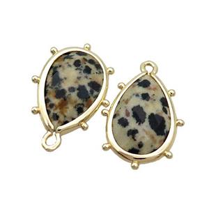 Natural Dalmatian Jasper Black Spot Teardrop Pendant Gold Plated, approx 10-18mm [GM19845]