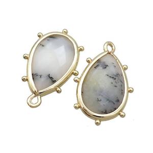 Natural Moss Opal Teardrop Pendant Gold Plated, approx 10-18mm [GM19847]