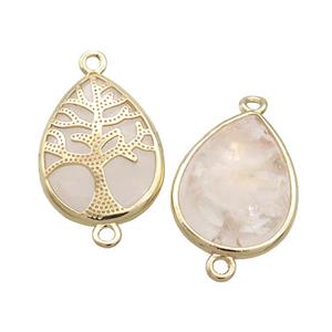 Clear Quartz Teardrop Connector Tree Of Life Gold Plated, approx 15-20mm [GM19860]