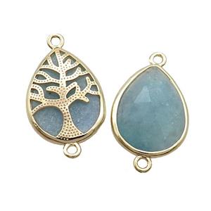 Natural Green Quartz Teardrop Connector Tree Of Life Gold Plated, approx 15-20mm [GM19862]