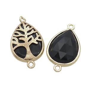 Black Onyx Agate Teardrop Connector Tree Of Life Gold Plated, approx 15-20mm [GM19863]