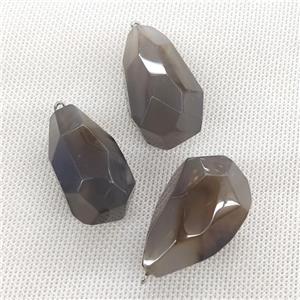 Natural Gray Agate Pendant Freeform Faceted, approx 20-40mm [GM19872]