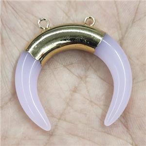 Pink Cat Eye Glass Crescent Pendant 2loops Gold Plated, approx 30-35mm [GM19876]