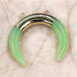 Green Cat Eye Glass Crescent Pendant 2loops Gold Plated, approx 30-35mm [GM19878]