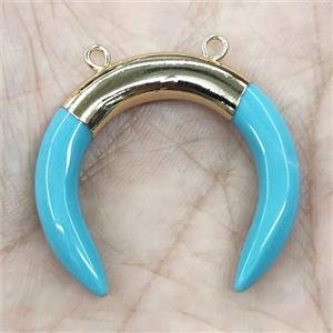 Blue Cat Eye Glass Crescent Pendant 2loops Gold Plated, approx 30-35mm [GM19879]