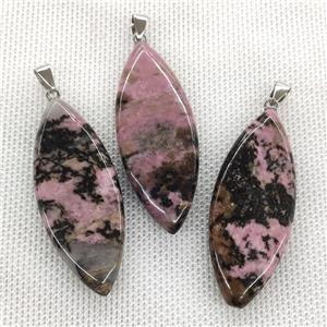 Natural Rhodonite Leaf Pendant Pink, approx 20-50mm [GM19911]