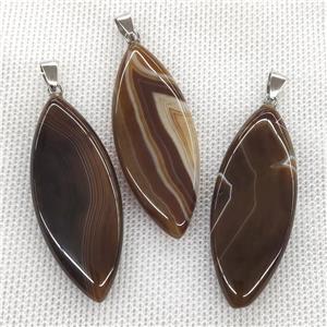 Natural Stripe Agate Leaf Pendant Coffee, approx 20-50mm [GM19916]