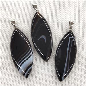 Natural Stripe Agate Leaf Pendant Black Banded, approx 20-50mm [GM19917]