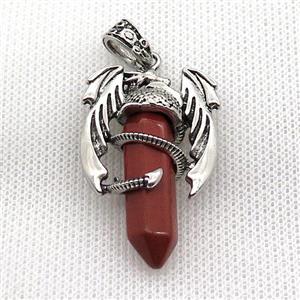 Alloy Dragon Pendant Pave Natural Red Jasper Antique Silver, approx 10mm, 25-40mm [GM19921]