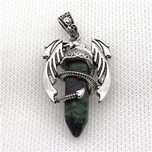 Alloy Dragon Pendant Pave Zoisite Dye Antique Silver, approx 10mm, 25-40mm [GM19922]