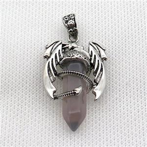 Alloy Dragon Pendant Pave Gray Agate Antique Silver, approx 10mm, 25-40mm [GM19926]
