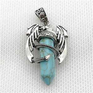 Alloy Dragon Pendant Pave Green Dye Turquoise Antique Silver, approx 10mm, 25-40mm [GM19930]