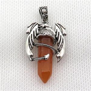 Alloy Dragon Pendant Pave Red Aventurine Antique Silver, approx 10mm, 25-40mm [GM19933]